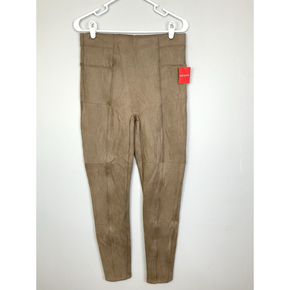 NWT SPANX Sz Large Faux Suede Camel Taupe Tan Pants Leggings Shapewear
